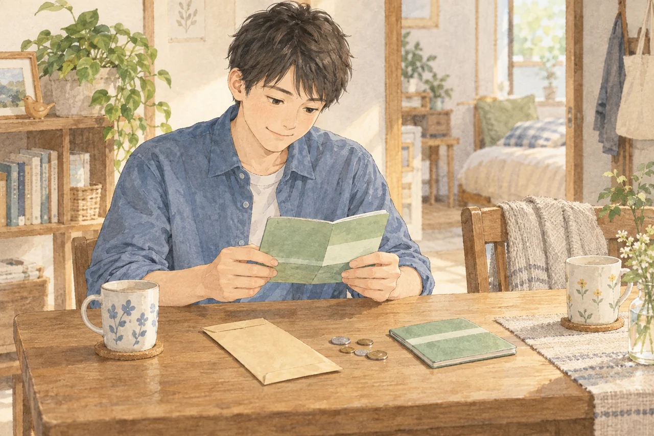 24歳で初めてボーナスを貯金し、お金を残す喜びに気づいた会社員のイラスト